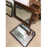 TWO VINTAGE WOODEN FRAMED MIRRORS, THE LARGEST 96 X 72CM