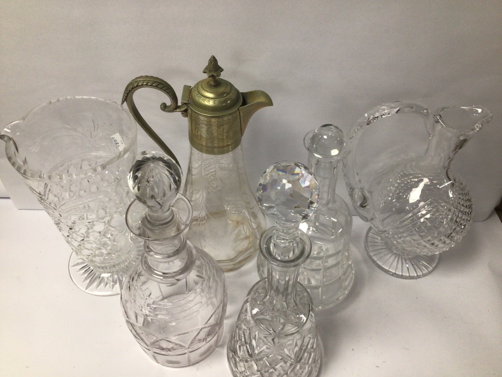 MIXED CUT GLASS ITEMS, EWER, AND DECANTERS - Image 4 of 4