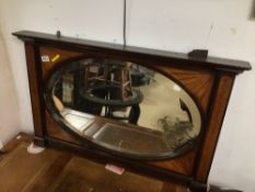 VINTAGE WOODEN OVAL MANTEL MIRROR, 94 X 64CM