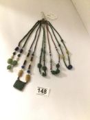 FIVE VINTAGE BEAD NECKLACES OF JADE, LAPIS, LAZULI AND OTHER STONES