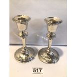 PAIR OF HALLMARKED SILVER RECTANGULAR BALUSTER CANDLESTICKS, 15CM CHESTER 1923, TOTAL WEIGHT 366