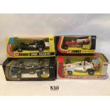 FOUR BOXED CORGI RACING CARS