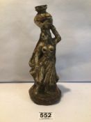EARLY PAINTED CAST IRON FIGURE WOMAN WITH URN, 24CM