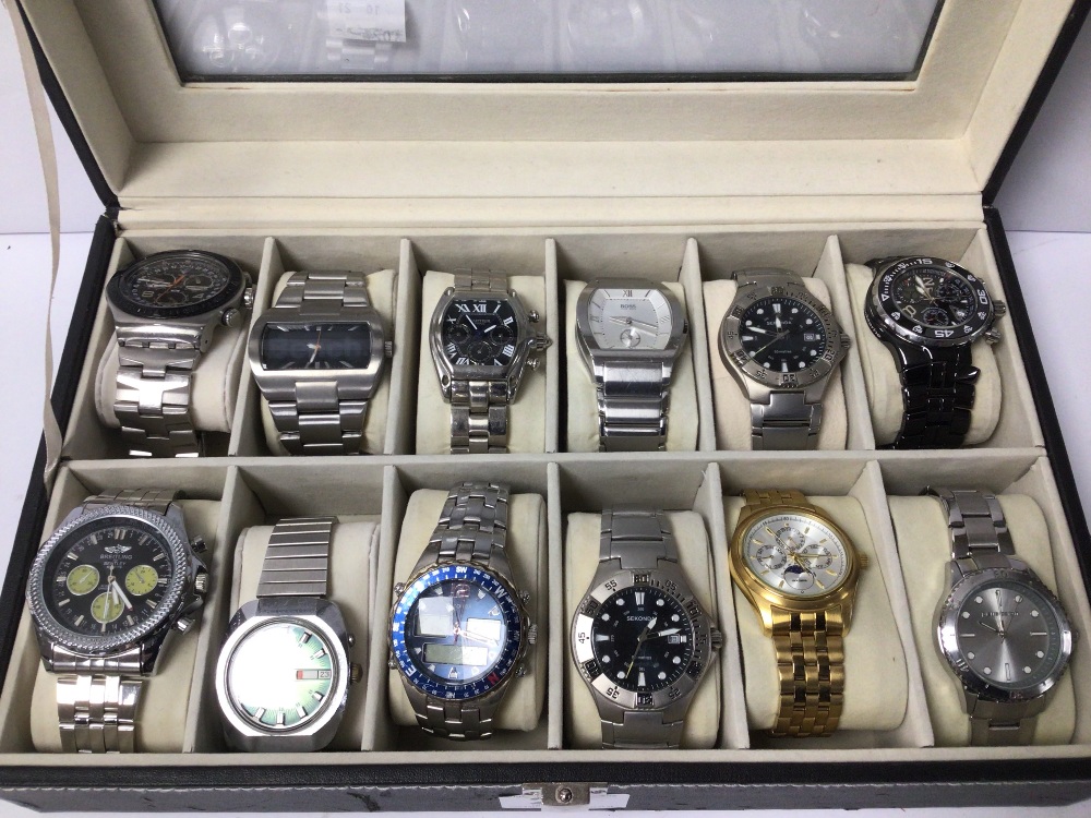 A MIXED COLLECTION OF GENTS WATCHES IN CASE - Image 2 of 4