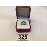 750 YELLOW GOLD DIAMOND, SAPPHIRE, PERIDOT AND GARNET RING SIZE N