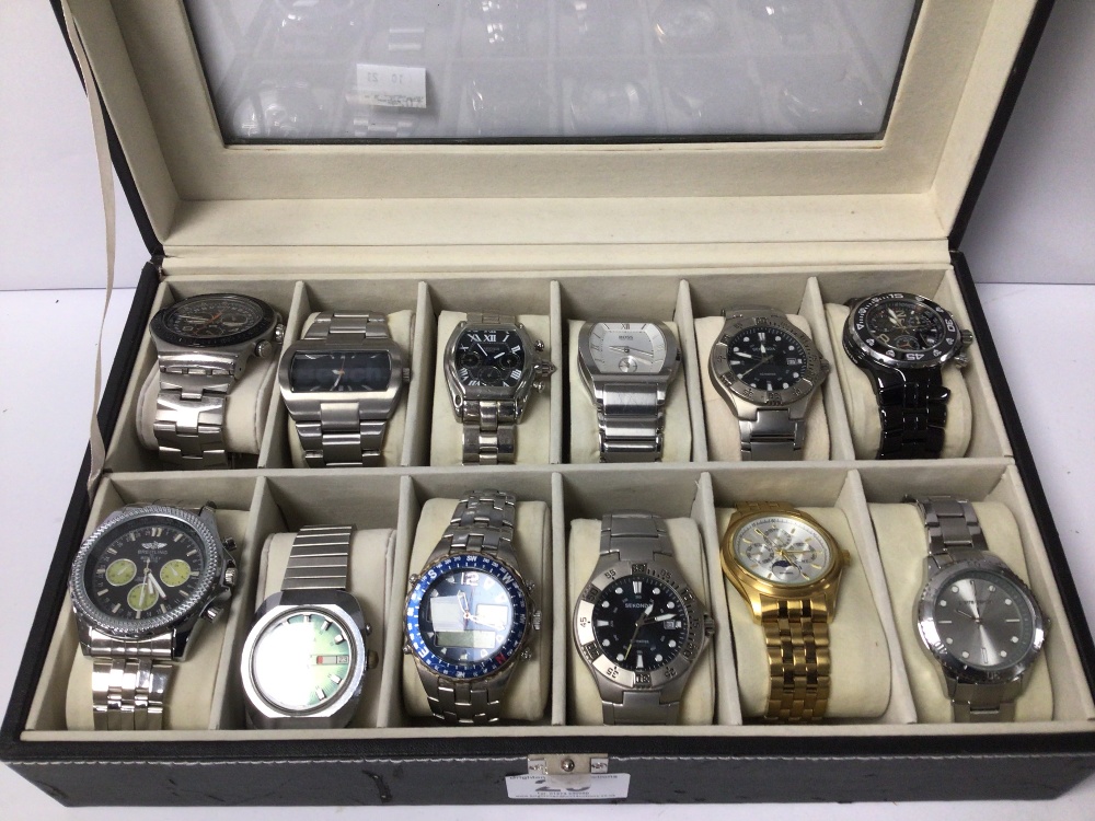 A MIXED COLLECTION OF GENTS WATCHES IN CASE