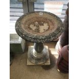 A LARGE CONCRETE BIRD BATH ON A PEDESTAL BASE 74CM