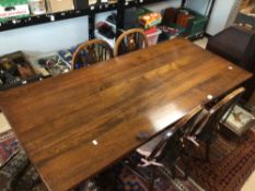 ENGLISH OAK DINING TABLE WITH SIX WHEELBACK CHAIRS 182 X 83CM