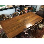ENGLISH OAK DINING TABLE WITH SIX WHEELBACK CHAIRS 182 X 83CM