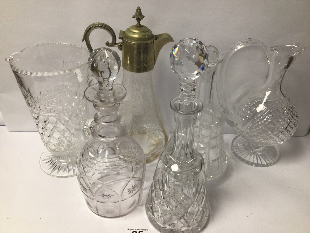 MIXED CUT GLASS ITEMS, EWER, AND DECANTERS - Image 2 of 4