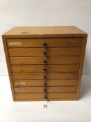 EIGHT DRAWER WOODEN COLLECTORS CHEST WITH COMPARTMENTS IN THE DRAWERS, 32CM