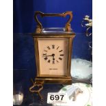 MAPPIN AND WEBB FOUR GLASS BRASS CARRIAGE CLOCK WITH KEY W/O