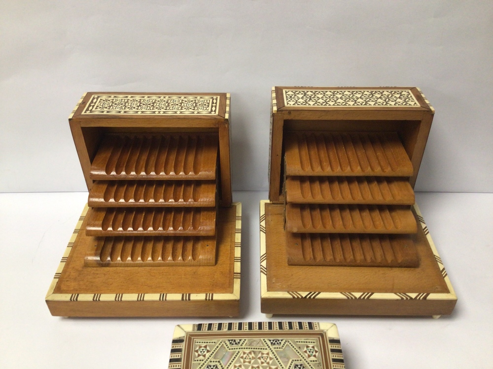 TWO VINTAGE CIGARETTE BOXES ONE BEING MUSICAL ALONG WITH ONE OTHER INLAY BOX - Image 3 of 4