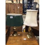 TWO BRASS TABLE LAMPS, THE LARGEST 50CM