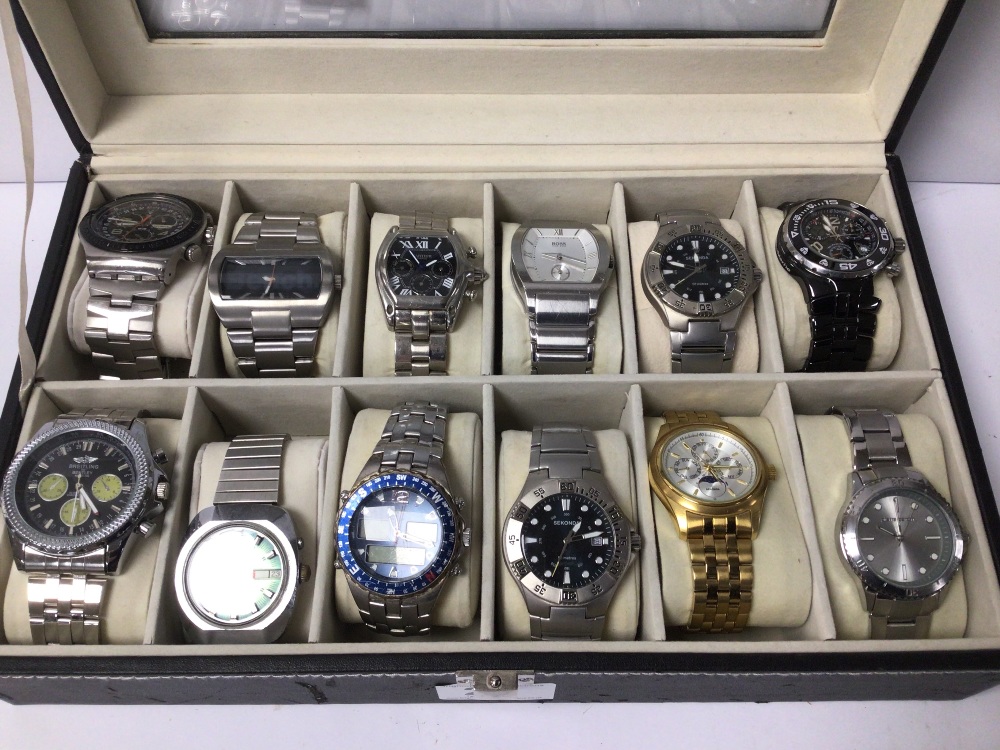 A MIXED COLLECTION OF GENTS WATCHES IN CASE - Image 3 of 4