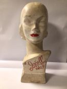 ART DECO DISPLAY HAT STAND MADE FROM FIBREGLASS, JACOLL REGD HAT, 48CM