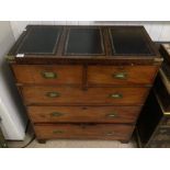 VINTAGE MILITARY CAMPAIN CHEST TWO OVER THREE CHEST OF DRAWERS GREEN LEATHER TOP, 100 X 88 X 45CM