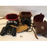 THREE PAIRS OF BINOCULARS, ROSS LONDON PRISM POWDER =8, OXLEY 10 X 30, AND CARL ZEISS JENA 8 X 30