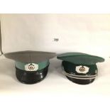 TWO GERMAN G. D. R BORDER TROOPS PEAKED OFFICERS HATS NVA 55.56