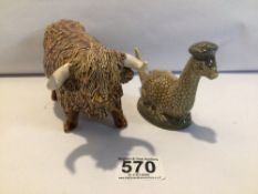 CERAMIC HIGHLAND BULL WITH A BESWICK LOCH NESS MONSTER MODELLED BY A. HALLAM 1969