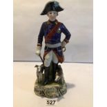 MEISSEN FIGURE FREDERICK THE GREAT WITH DOGS, 28CM