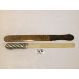 TWO VICTORIAN PAGE TURNERS ONE WITH SILVER HANDLE AND BONE THE OTHER WITH THE CALENDAR DATE 1895 AND