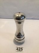 HALLMARKED SILVER BALUSTER SHAPED PEPPER MILL 14.5CM A/F, 227GRAMS TOTAL WEIGHT