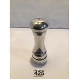 HALLMARKED SILVER BALUSTER SHAPED PEPPER MILL 14.5CM A/F, 227GRAMS TOTAL WEIGHT