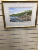 MIKE BENSLEY WATERCOLOUR (QUAY COTTAGE PORT QUINN CORNWALL) FRAMED AND GLAZED, SIGNED, 64 X 49CM