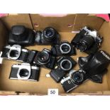 BOX OF MIXED CAMERAS PENTAX M. E SUPER, NIKON F80 AND MORE