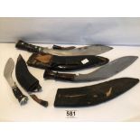 THREE VINTAGE KUKRI KNIVES WITH SHEAFS