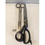 TWO PAIRS OF TAILOR'S DRESSMAKER'S SCISSORS, WILKINSONS, AND RIDGEL BOTH VINTAGE