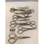 TEN EMBROIDERY SCISSORS, WHITELEY AND MORE