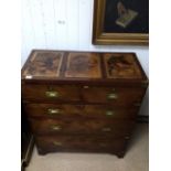 VINTAGE MILITARY CAMPAIN CHEST TWO OVER THREE CHEST OF DRAWERS BROWN LEATHER TOP 100 X 88 X 45CM
