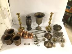 MIXED METAL WARE COPPER AND BRASS LADIES, CANDLE-STICKS, NAPKIN RINGS, AND MORE