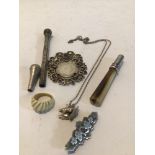 MIXED SILVER AND WHITE METAL ITEMS, BROOCH, CHEROOT AND MORE