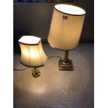 TWO VINTAGE BRASS LAMPS ONE BEING A COLUMN LAMP, THE LARGEST 66CM