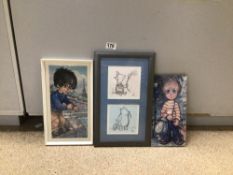 MICHEL THOMAS 1960S PRINT, WINNIE THE POOH SKETCHES, AND MORE, THE LARGEST 35 X 20CM