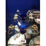 ERIC HOGLUND FOUR CANDLE HOLDER X 2 IN BLUE GLASS