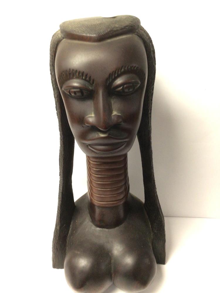 LARGE AFRICAN CARVED WOOD OF A FEMALE BUST, 47CM - Image 2 of 4