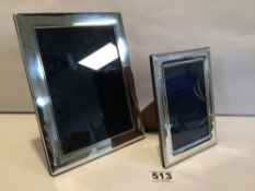 TWO 925 SILVER RECTANGULAR PHOTO FRAMES, THE LARGEST APERTURE 18 X 13CM