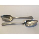 PAIR OF GEORGE III HALLMARKED SILVER TABLESPOONS, 22CM 1813 LONDON, WILLIAM ELEY, CHAWNER, AND