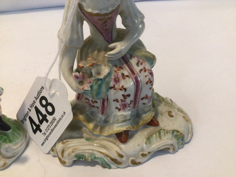 TWO SMALL 18TH CENTURY DERBY PORCELAIN FIGURES- YOUNG GIRL AND EASTERN BOY, THE LARGEST 12CM - Image 3 of 6
