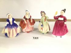 FOUR ROYAL DOULTON FIGURINES BABIE (HN1679) GOODY TWO SHOES, DINKY DO (HN1678), AND VANITY (HN2475)
