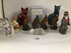 MIXED CHINA FIGURES, BESWICK (EAGLES), POOLE CAT, BESWICK CAT AND MORE