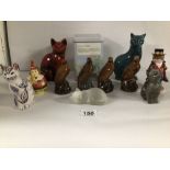 MIXED CHINA FIGURES, BESWICK (EAGLES), POOLE CAT, BESWICK CAT AND MORE