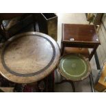 THREE PIECES OF FURNITURE, ROUND TABLE WITH CARVING, WINE TABLE AND SIDE TABLE WITH DRAWER