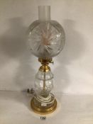 CUT GLASS OIL LAMP CONVERTED TO ELECTRIC