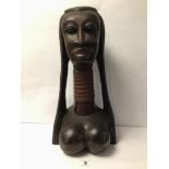 LARGE AFRICAN CARVED WOOD OF A FEMALE BUST, 47CM