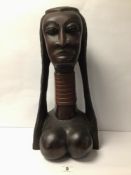 LARGE AFRICAN CARVED WOOD OF A FEMALE BUST, 47CM